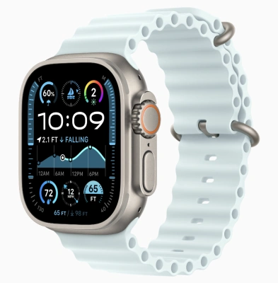 Apple Watch Ultra 2 (2024) GPS + Cellular 49mm Natural Titanium Case with Ice Blue Ocean Band (Корпус из титана, ремешок Ocean цвета Ледяной Голубой)