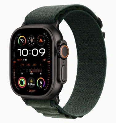Apple Watch Ultra 2 (2024) GPS + Cellular 49mm Black Titanium Case with Dark Green Alpine Loop (Черный корпус из титана, ремешок Alpine цвета Темно-зеленый) (Medium, 145–190 мм)