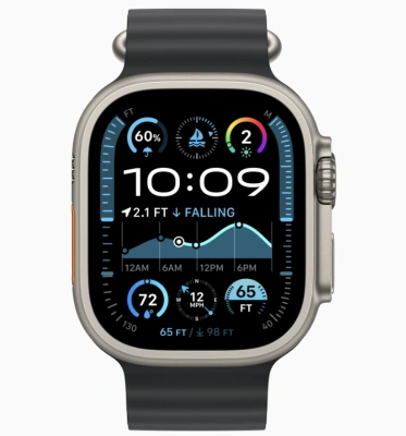Apple Watch Ultra 2 (2024) GPS + Cellular 49mm Natural Titanium Case with Black Ocean Band (Черный корпус из титана, ремешок Ocean черного цвета)