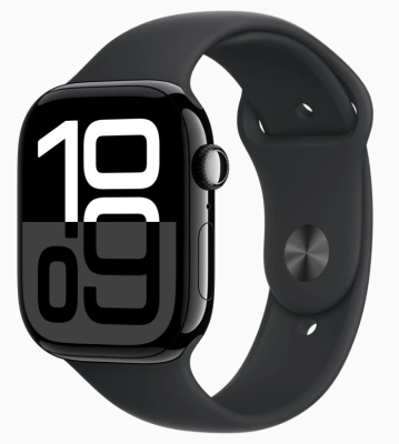 Apple Watch Series 10 GPS 42mm Jet Black Aluminum Case with Sport Band Black (Спортивный ремешок черного цвета) (S/M, 130–180 mm) MWWE3