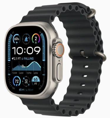 Apple Watch Ultra 2 (2024) GPS + Cellular 49mm Natural Titanium Case with Black Ocean Band (Черный корпус из титана, ремешок Ocean черного цвета)